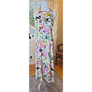 En Saison Hazel Halter Maxi Dress Abstract Brushstroke Print Sleeveless Womens M